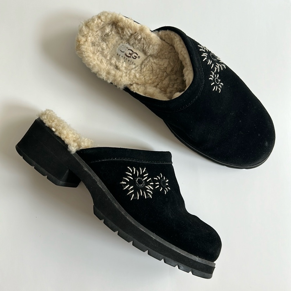 UGG Australia #5430 Solvang Shearling Lined Mules / Clogs - Black - 8